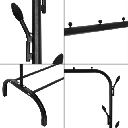 Suport pentru haine cu cadru metalic, cu sina de agatat si carlige cuier, 40x110x146cm, negru [8]
