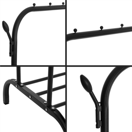 Suport pentru haine cu cadru metalic, cu sina dubla de agatat si carlige cuier, 55x110x146cm, negru [13]