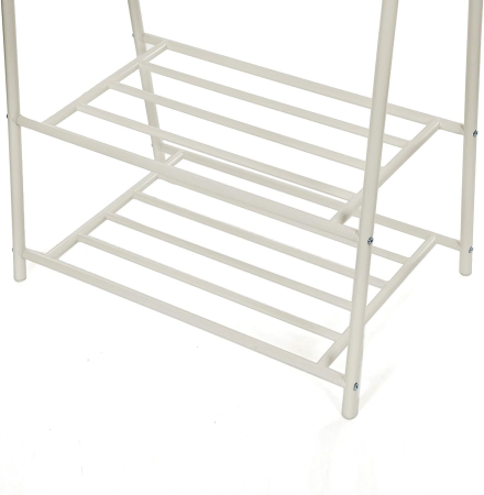 Suport pentru haine, cu raft depozitare pe 2 niveluri, cadru metalic, 88x41x155cm, alb [7]