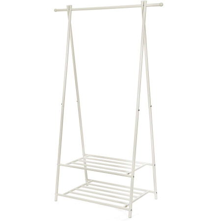 Mobila hol - Suport pentru haine, cu raft depozitare pe 2 niveluri, cadru metalic, 88x41x155cm, alb