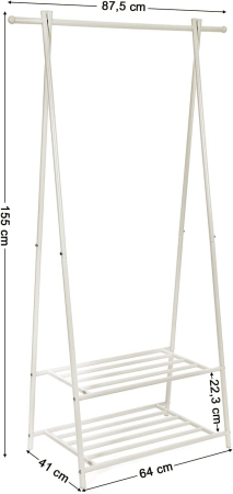 Suport pentru haine, cu raft depozitare pe 2 niveluri, cadru metalic, 88x41x155cm, alb [5]