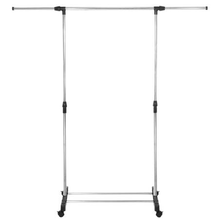 Suport pentru haine pe roti, reglabil pe inaltime si latime, din aluminiu cromat, 160x45x150cm, argintiu [1]