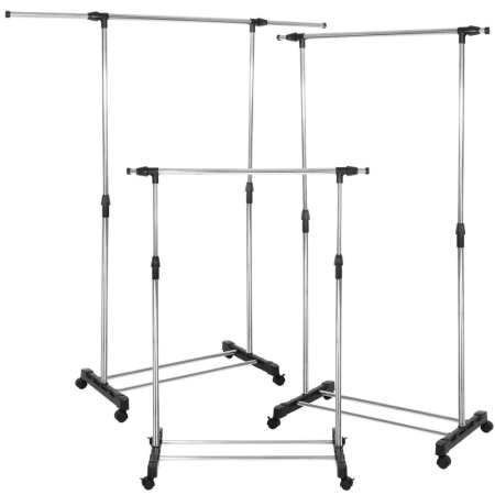 Suport pentru haine pe roti, reglabil pe inaltime si latime, din aluminiu cromat, 160x45x150cm, argintiu [4]