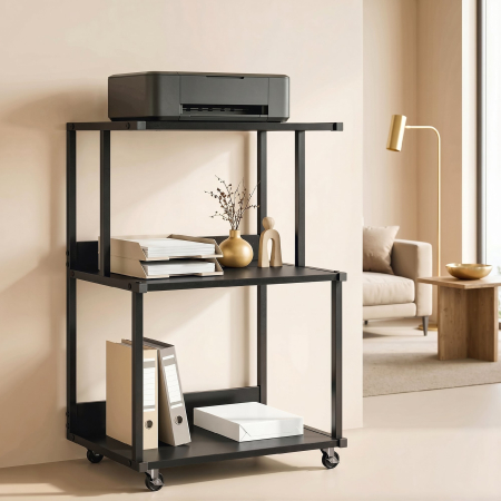  Suport pentru Imprimanta cu 3 Niveluri, Tava Industriala Metalica pentru Birou, Negru [6]