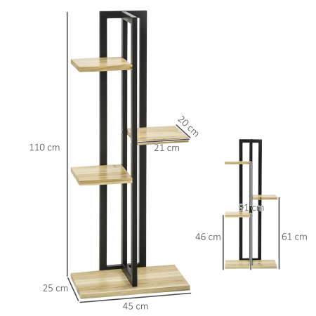  Suport pentru Plante cu 4 Etaje din Lemn de Brad si Metal, 45x25x110 cm, Negru [2]