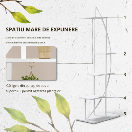  Suport pentru plante cu 5 niveluri Scara in forma de jumatate de luna Suport pentru ghivece Raft pentru interior, exterior, camera de zi, studiu, balcon si dormitor [6]