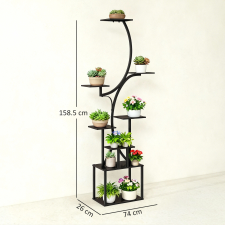  Suport pentru Plante cu 8 Niveluri in Forma de S, Suport Ghivece din Metal pentru Interior si Exterior, pentru Gradina, Balcon, Terasa, Camera de Zi, 74x26x158.5 cm, Negru [2]