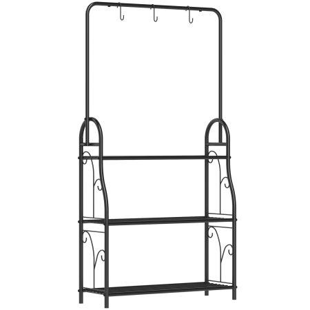Living & hol -  Suport pentru Plante pe 3 Niveluri cu Bara pentru Agatat si Carlige, Raft Metalic pentru Flori si Ghivece, pentru Interior si Exterior, Balcon, Living, Dormitor, Negru