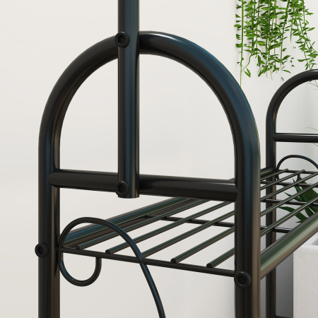 Suport pentru Plante pe 3 Niveluri cu Bara pentru Agatat si Carlige, Raft Metalic pentru Flori si Ghivece, pentru Interior si Exterior, Balcon, Living, Dormitor, Negru [7]