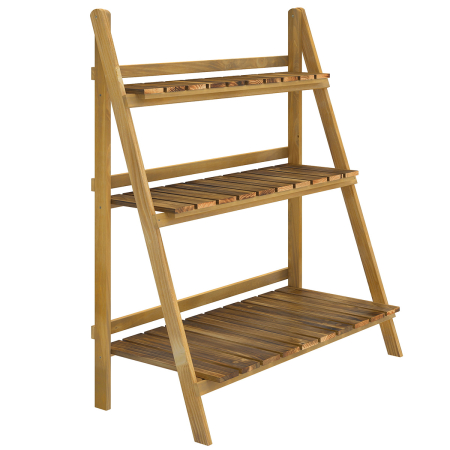 Living & hol -  Suport pentru Plante Pliabil, Jardiniera cu 3 Niveluri, Raft de Exterior pentru Plante, 80x37x93 cm, Lemn Natural