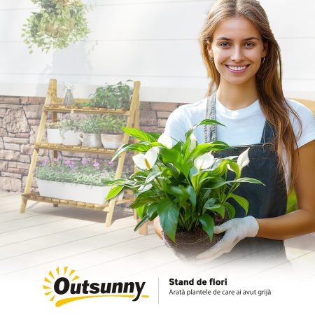  Suport pentru Plante Pliabil, Jardiniera cu 3 Niveluri, Raft de Exterior pentru Plante, 80x37x93 cm, Lemn Natural [8]