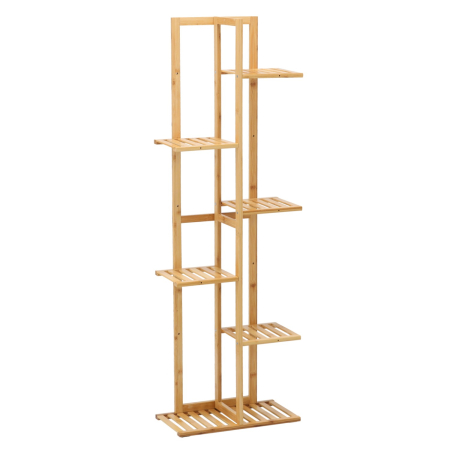 Suport pentru plante si ghivece cu 6 niveluri, din bambus natural, design vertical cu rafturi asimetrice pentru expunerea plantelor la diferite inalti [9]