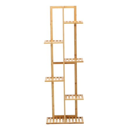 Suport pentru plante si ghivece cu 6 niveluri, din bambus natural, design vertical cu rafturi asimetrice pentru expunerea plantelor la diferite inalti [5]