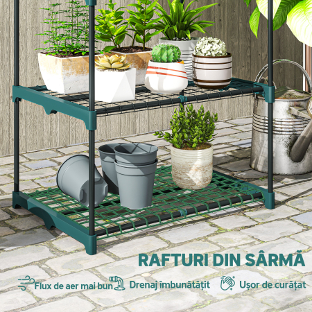  Suport pentru Plante Vertical cu 4 Niveluri din Otel si Plastic, Suport Ghivece pentru Interior si Exterior, Gradina Balcon, 67x49x105 cm, Verde inchis [4]