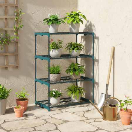 Suport pentru Plante Vertical cu 4 Niveluri din Otel si Plastic, Suport Ghivece pentru Interior si Exterior, Gradina Balcon, 67x49x105 cm, Verde inchis [1]