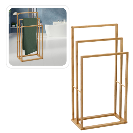 Suport pentru prosoape cu 3 niveluri, din bambus, 42x24x82 cm, natur [5]