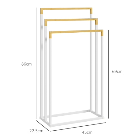  Suport pentru Prosoape din Bambus si Otel cu Design Independent, 45x22.5x86 cm, Alb [2]