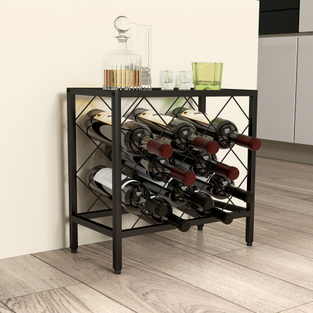  Suport pentru Sticle de Vin cu Blat din Sticla Securizata si Cadru din Otel, 41x22x41 cm, Negru [6]