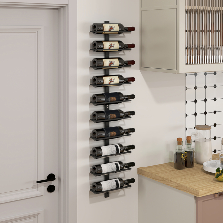  Suport pentru Sticle de Vin cu Montare pe Perete, 27x10x116 cm, Negru [1]