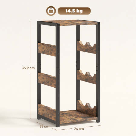  Suport pentru Sticle, Rafturi Ondulate, Picioare Reglabile, Maro Rustic, Negru [2]