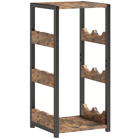 Bucatarie -  Suport pentru Sticle, Rafturi Ondulate, Picioare Reglabile, Maro Rustic, Negru