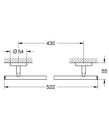 Suport prosop Grohe 40459001, 522 mm, 55 mm, 2 orificii instalare, 1 rafturi, pe perete, metal, Crom [2]