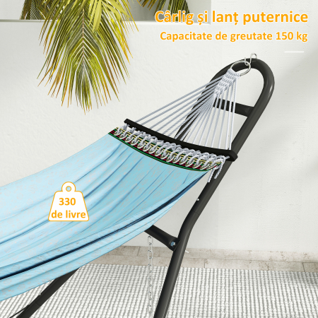  Suport Reglabil pentru Hamac din Otel cu Lanturi si Carlige in Forma de S, pentru Hamace de 2,75-4 m, 278 cm, Negru [4]