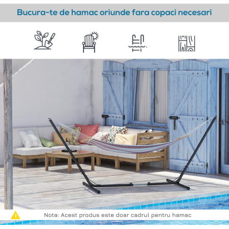  Suport Schelet pentru Hamac Reglabil Max. 120 Kg, Negru, 313-388x109x116cm [5]