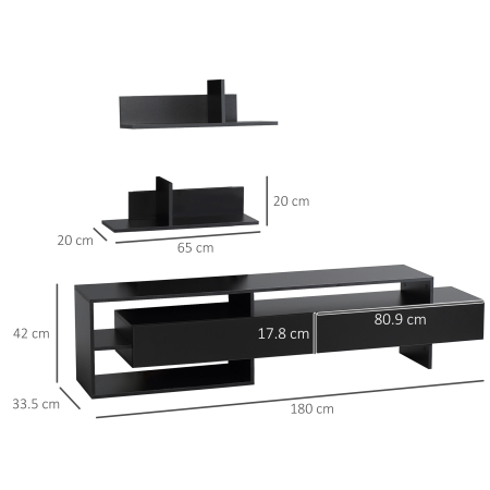  Suport TV Modern 130 cm cu Dulapuri si Rafturi - Negru [2]