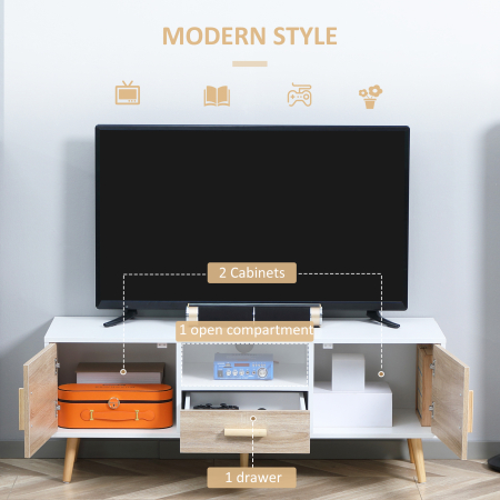  Suport TV modern pentru televizoare de pana la 46", Unitate TV cu dulapuri si sertar, consola media cu usa pentru sufragerie, stejar [4]