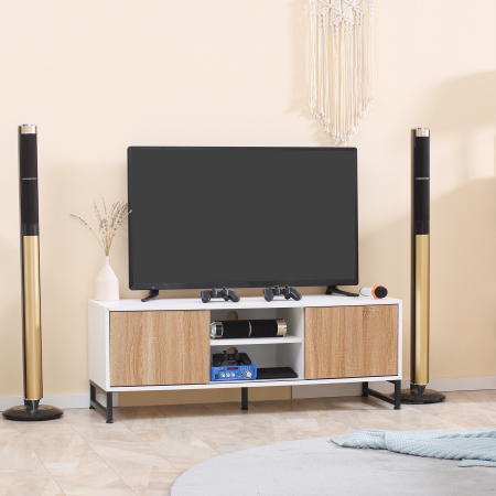 Suport TV pentru modele de pana la 50" Max, PAL modern si suport TV din otel cu 2 rafturi deschise si 2 dulapuri inchise, 120x39,5x45cm [1]