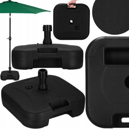 Suport umbrela patrat, din plastic, 22 litri, umplere cu apa sau nisip, negru [1]