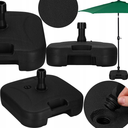 Suport umbrela patrat, din plastic, 22 litri, umplere cu apa sau nisip, negru [8]