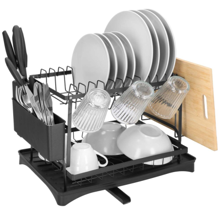 Suport vase 2 niveluri cu tava scurgere si suport tacamuri, 42x30x31,5 cm, negru [19]