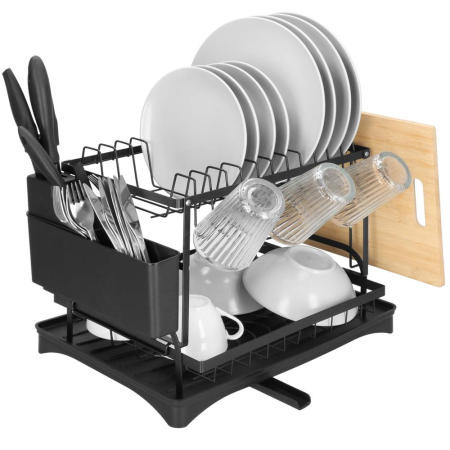 Suport vase 2 niveluri cu tava scurgere si suport tacamuri, 42x30x31,5 cm, negru [21]