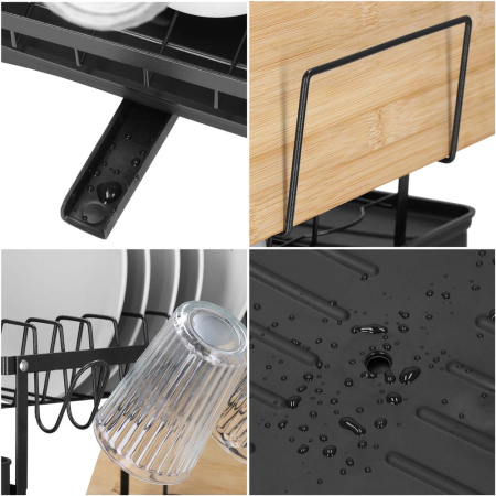 Suport vase 2 niveluri cu tava scurgere si suport tacamuri, 42x30x31,5 cm, negru [15]