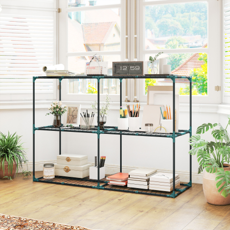  Suport Vertical pentru Plante cu 3 Niveluri din Otel si Plastic, Suport Ghivece pentru Interior si Exterior Gradina Balcon, 143x48x100 cm, Verde inchis [7]