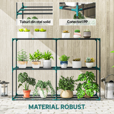  Suport Vertical pentru Plante cu 3 Niveluri din Otel si Plastic, Suport Ghivece pentru Interior si Exterior Gradina Balcon, 143x48x100 cm, Verde inchis [5]