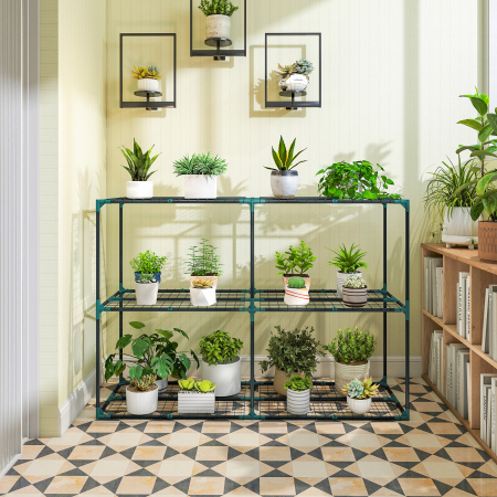  Suport Vertical pentru Plante cu 3 Niveluri din Otel si Plastic, Suport Ghivece pentru Interior si Exterior Gradina Balcon, 143x48x100 cm, Verde inchis [8]