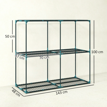  Suport Vertical pentru Plante cu 3 Niveluri din Otel si Plastic, Suport Ghivece pentru Interior si Exterior Gradina Balcon, 143x48x100 cm, Verde inchis [2]