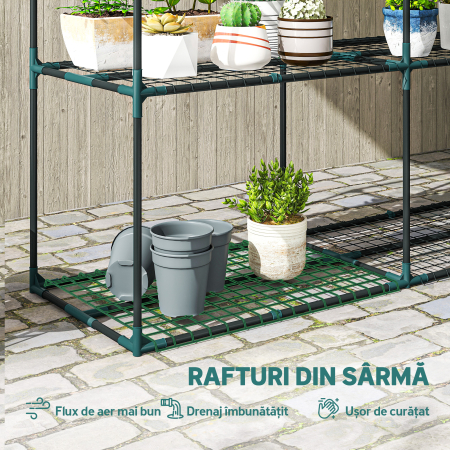  Suport Vertical pentru Plante cu 3 Niveluri din Otel si Plastic, Suport Ghivece pentru Interior si Exterior Gradina Balcon, 143x48x100 cm, Verde inchis [4]