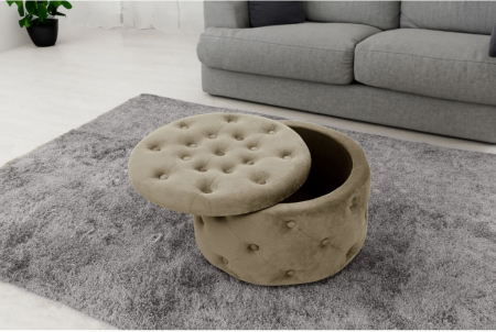 Taburet Alia cu spatiu depozitare, tapitat cu velur, 55x30 cm, bej [5]