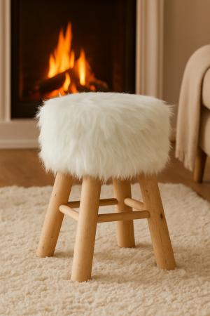 Taburet Atmosphera Oslo cu efect de blana, 42 cm, alb [5]
