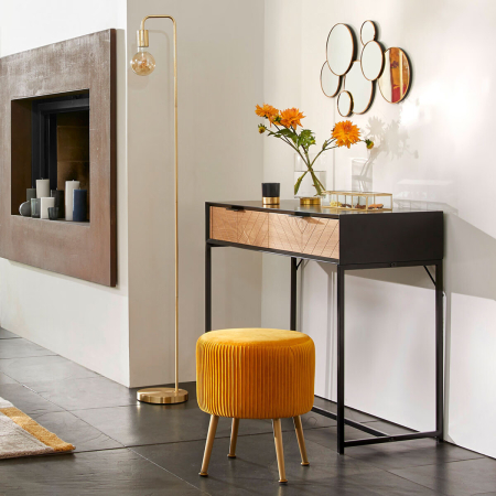 Taburet Atmosphera Solaro rotund cu baza aurie, 35x41 cm, galben mustar [1]