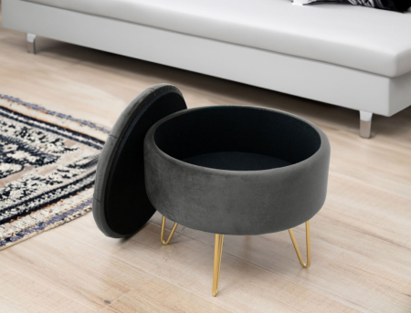 Taburet Caro cu spatiu depozitare, tapitat cu velur, 38x33 cm, gri [5]