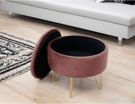 Taburet Caro cu spatiu depozitare, tapitat cu velur, 38x33 cm, roz [5]