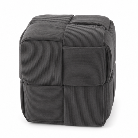 Taburet cub, tapitat cu material reiat, design impletit, 34x34x34 cm, gri [1]