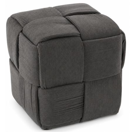 Living & hol - Taburet cub, tapitat cu material reiat, design impletit, 34x34x34 cm, gri