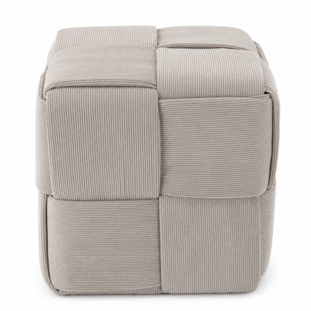 Taburet cub, tapitat cu material reiat, design impletit, 43x43x43 cm, gri [2]