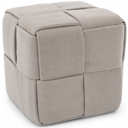Living & hol - Taburet cub, tapitat cu material reiat, design impletit, 43x43x43 cm, gri
